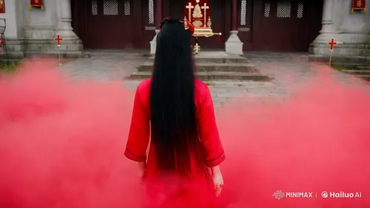 Chinese Woman Possessed in Red Mist Scene – AI Generated Video | Hailuo AI