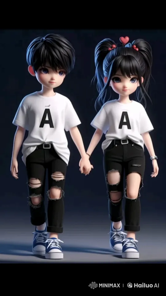 Affectionate Pair in Matching Outfits in Live2D Animation – AI Generated Video | Hailuo AI