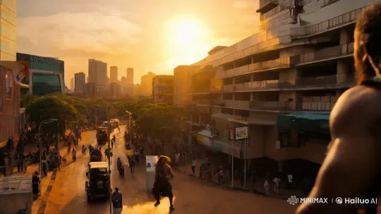 Zeus Confrontation in Kampala's Golden Hour Streetscape – AI Generated Video | Hailuo AI