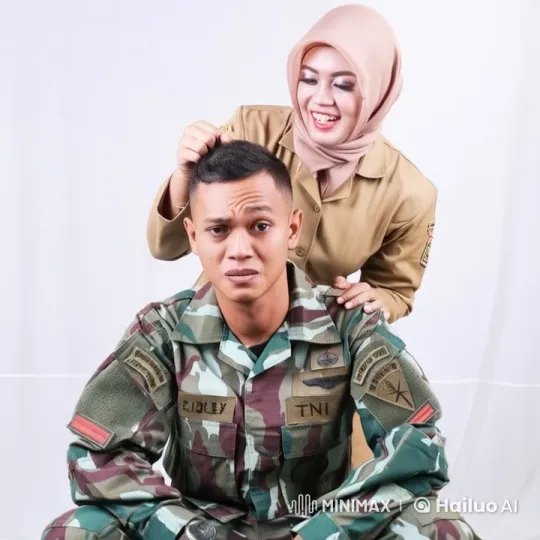Military Person Receiving Gentle Hair Adjustment – AI Generated Video | Hailuo AI
