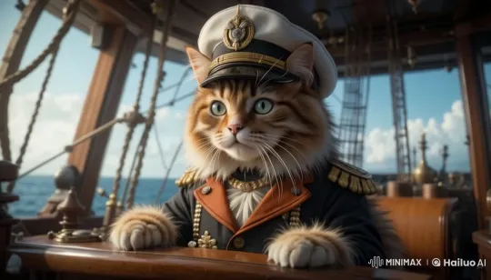 Captain Cat on a Majestic Ship at Sunset – AI Generated Video | Hailuo AI