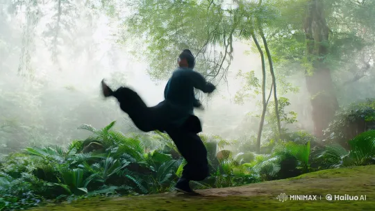 Martial Arts Master Showcases Lwan Tendang in Serene Forest – AI Generated Video | Hailuo AI