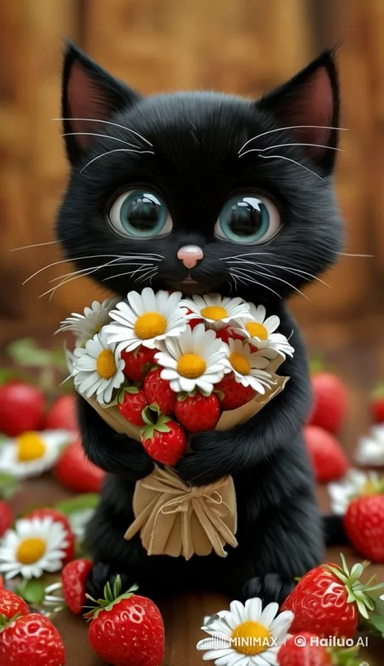 Adorable Kitten Offers Flowers in Live2D Animation – AI Generated Video | Hailuo AI