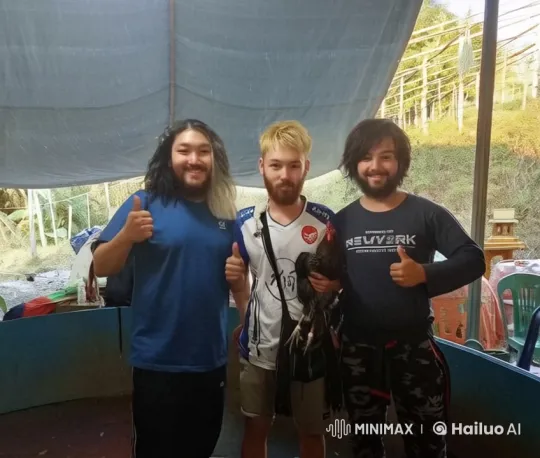 Group of Friends Celebrating with Rooster Under Tent – AI Generated Video | Hailuo AI