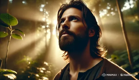 Contemplative Man in a Sunlit Forest – AI Generated Video | Hailuo AI