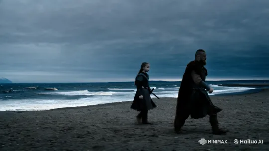 Viking Warriors Stride on Northern European Shoreline – AI Generated Video | Hailuo AI