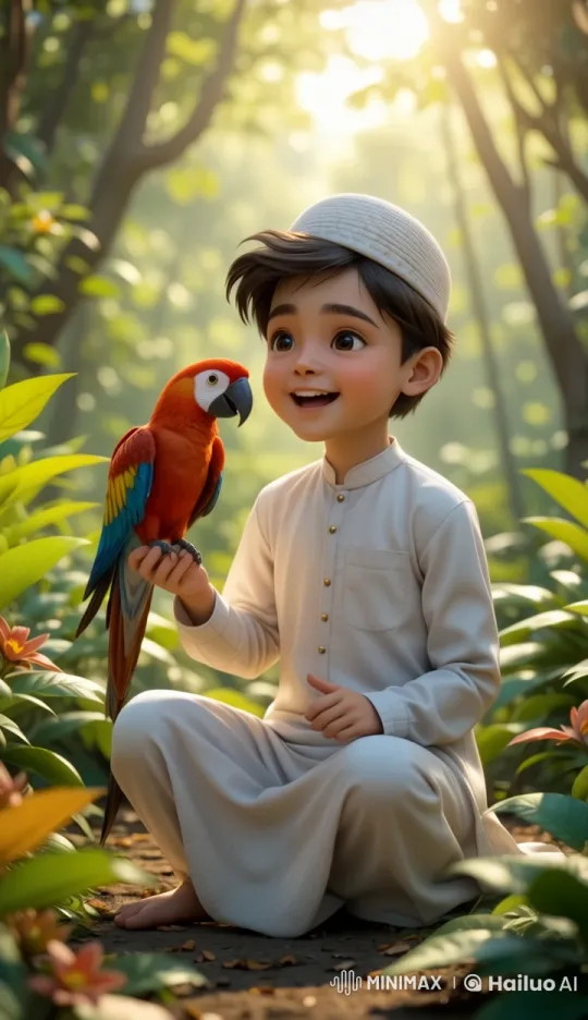 Boy and Parrot Bond in Serene Live2D Animation – AI Generated Video | Hailuo AI