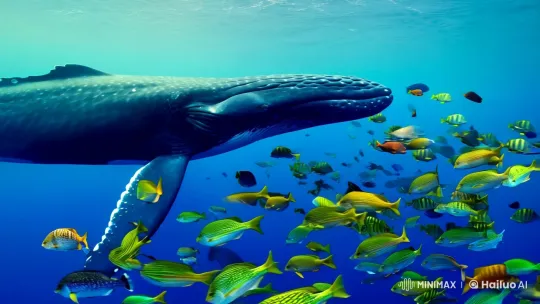 Blue Whale Dance in Majestic Underwater Panorama – AI Generated Video | Hailuo AI