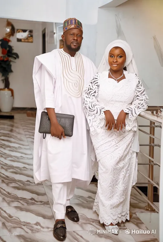 Couple in Traditional Attire Showcases Subtle Movements in Elegant Hallway – AI Generated Video | Hailuo AI