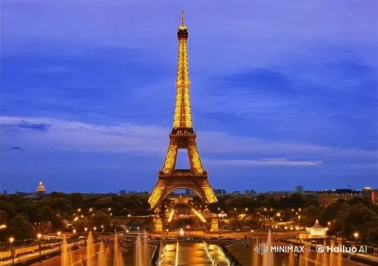 Twilight to Nightfall: Serene Eiffel Tower in Live2D – AI Generated Video | Hailuo AI