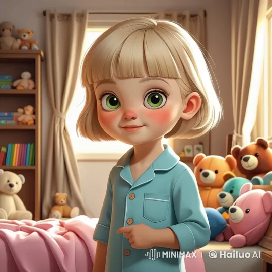 Child Points in Cozy Bedroom with Warm Morning Light – AI Generated Video | Hailuo AI
