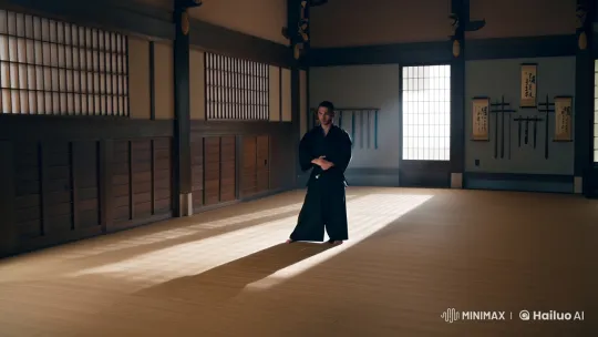 Aikungfu's Intense Focus in Serene Dojo Setting – AI Generated Video | Hailuo AI