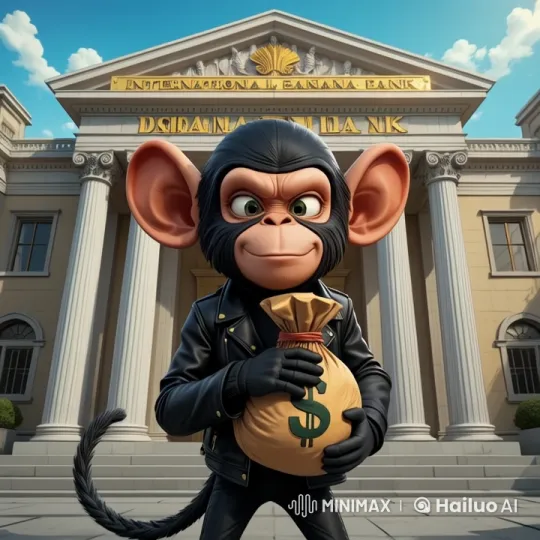 Monkey with Bag of Money Approaches Grand Bank – AI Generated Video | Hailuo AI