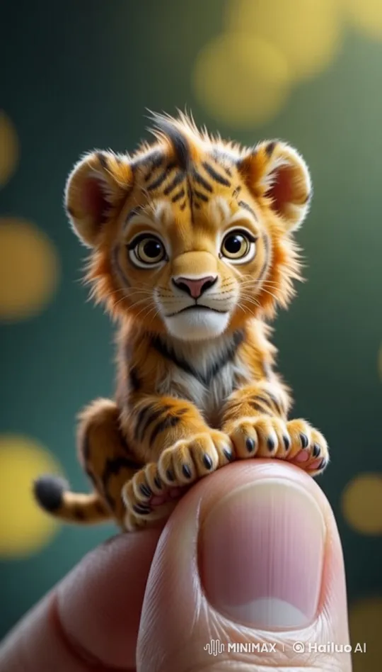 Hyper-Realistic Miniature Tiger Cub on a Finger – AI Generated Video | Hailuo AI