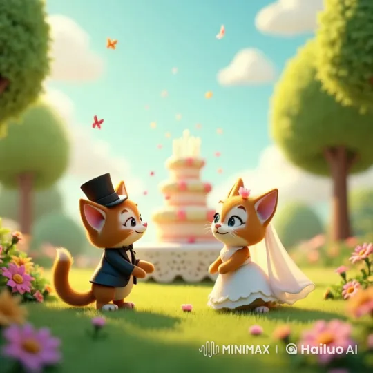 Cat Wedding in a Blossoming Garden with Animated Decor – AI Generated Video | Hailuo AI