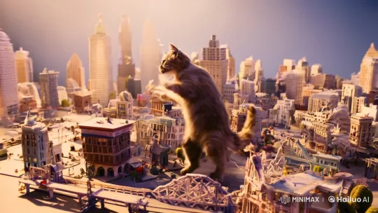 Realistic Cat Devastates Miniature Cityscape in Stunning Film – AI Generated Video | Hailuo AI
