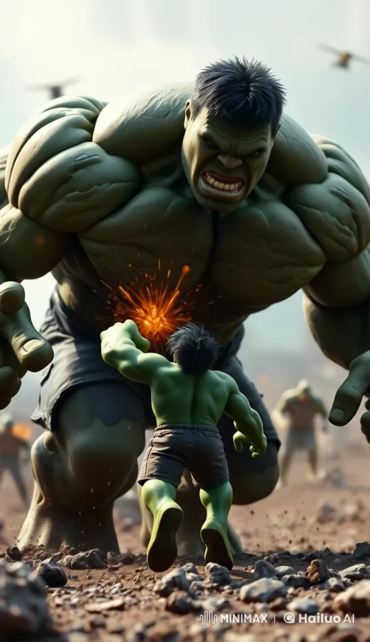 Tiny Hulk vs. Giant Hulk: Epic Clash in Live2D Animation – AI Generated Video | Hailuo AI