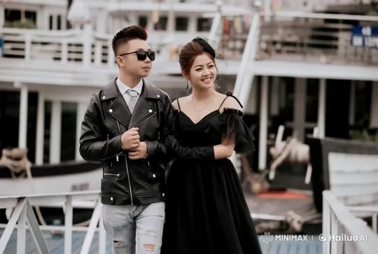 Live2D Animated Couple Performs Dynamic Kung Fu on Boat Dock – AI Generated Video | Hailuo AI