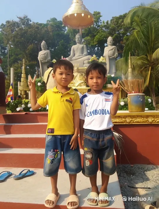 Boys Embrace in Peaceful Buddha Garden – AI Generated Video | Hailuo AI