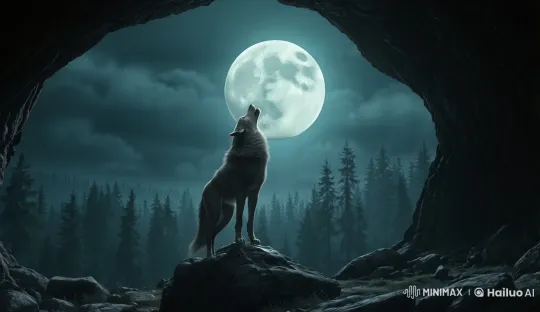 She-Wolf Howls Under Full Moon in Majestic Wilderness – AI Generated Video | Hailuo AI