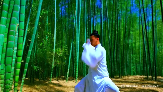 Kungfu Master Performs in Serene Bamboo Forest – AI Generated Video | Hailuo AI