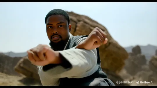 Martial Artist Demonstrates Fluid Kung Fu Skills in Open Terrain – AI Generated Video | Hailuo AI
