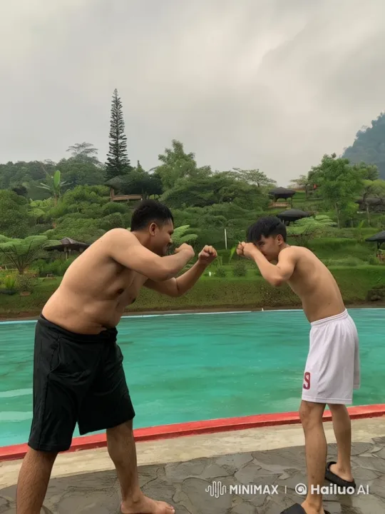Live2D Kungfu Duel by Serene Poolside with Lush Greenery – AI Generated Video | Hailuo AI