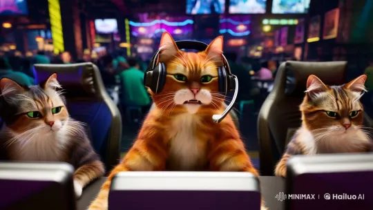 Red Cat Immersed in High-Stakes Gaming at Cyber Cafe – AI Generated Video | Hailuo AI