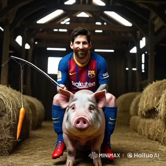 Messi in Rustic Barn with Pig, Live2D Animation – AI Generated Video | Hailuo AI