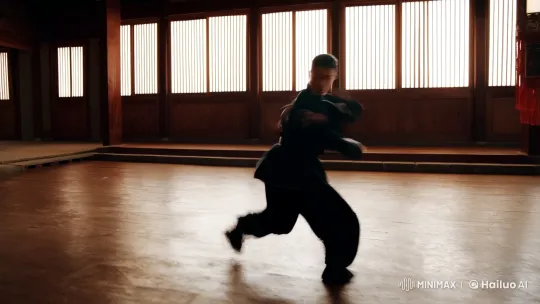Masterful Kung Fu Practitioner in Intense Training Hall Sequence – AI Generated Video | Hailuo AI