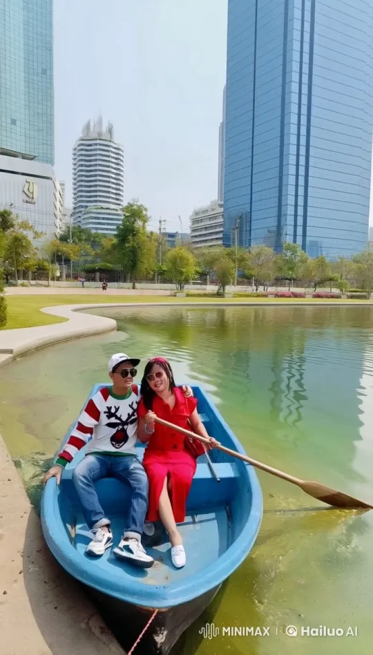 Couple Performs Kung Fu in Park Pond Boat – AI Generated Video | Hailuo AI