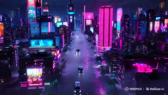 Neon-Lit Futuristic Cityscape at Night – AI Generated Video | Hailuo AI