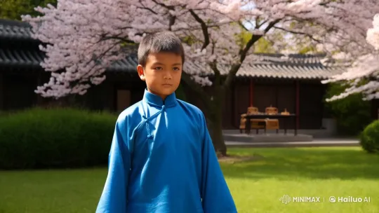 Young Kung Fu Practitioner in Cherry Blossom Garden – AI Generated Video | Hailuo AI