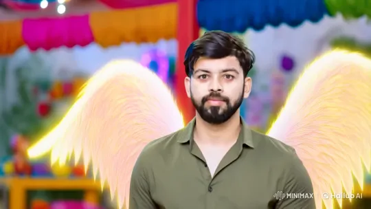 Man with Majestic Angel Wings in Colorful Setting – AI Generated Video | Hailuo AI