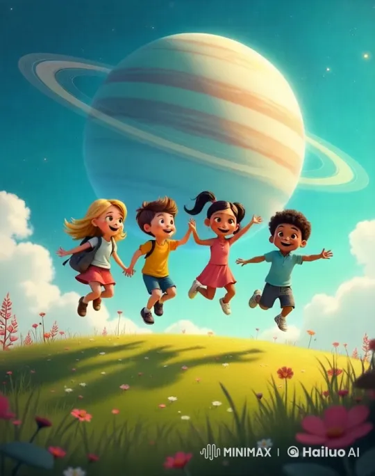 Children's Joyful Space Adventure on a Flowered Hill – AI Generated Video | Hailuo AI