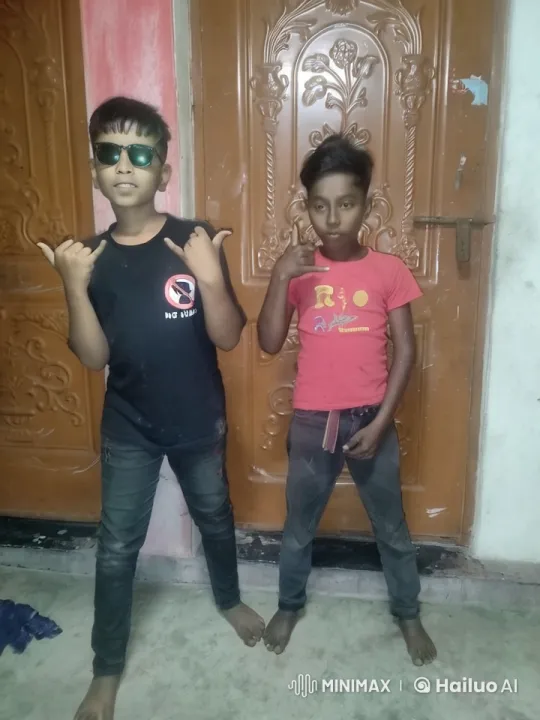Boys Engage in Playful Mock Fight in Front of Door – AI Generated Video | Hailuo AI