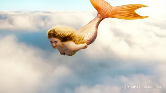 Mermaid Glides Gracefully Through Dreamy Skyscape – AI Generated Video | Hailuo AI