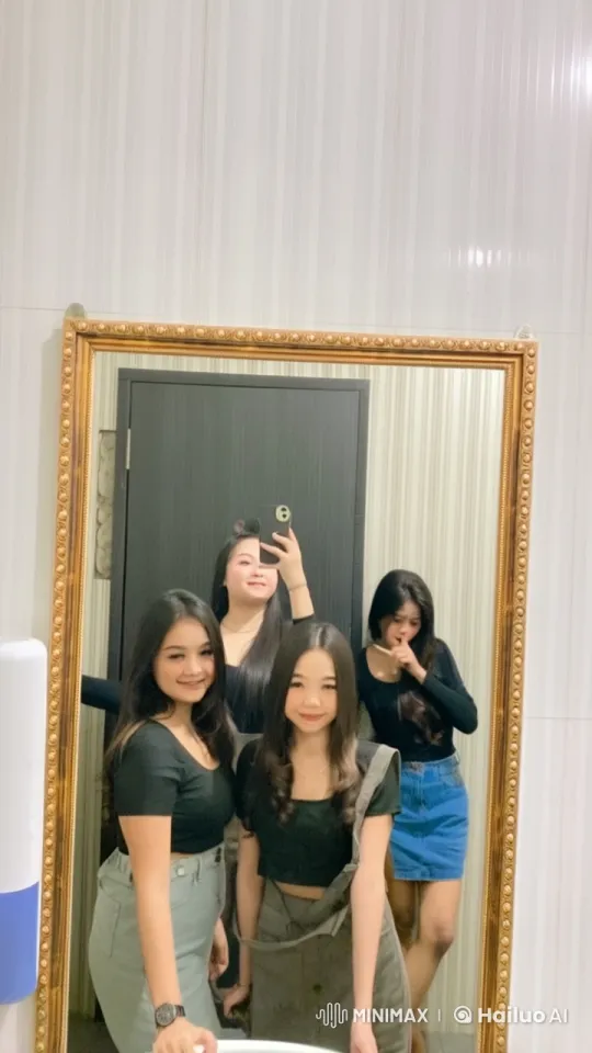 Four Women Showcase Kung Fu Skills in Restroom Mirror – AI Generated Video | Hailuo AI