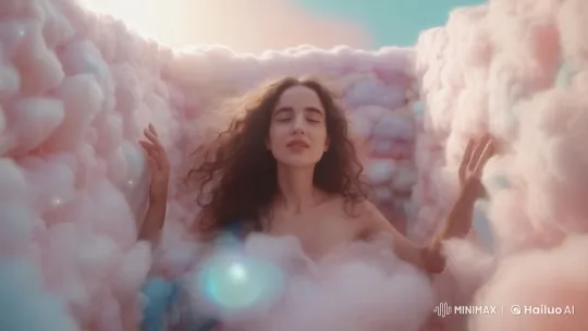 Enchanted Dream: Gentle Woman Amidst Swirling Clouds – AI Generated Video | Hailuo AI