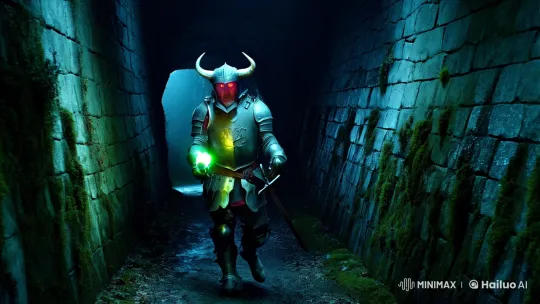 Knight Advances in Shadowed Dungeon Corridor – AI Generated Video | Hailuo AI