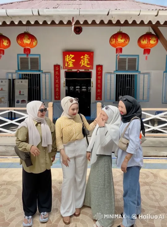 Four Women Chatting in Front of a Traditional Chinese Building – AI Generated Video | Hailuo AI