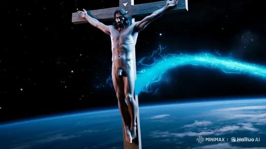 Divine Christ Suspended in Cosmic Majesty – AI Generated Video | Hailuo AI