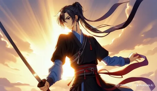 Heroic Character in Stunning Sunset: Live2D Animated Scene – AI Generated Video | Hailuo AI
