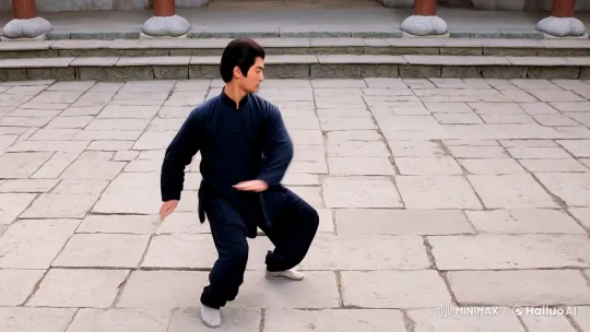 Kungfu Master's Graceful Display in Chinese Courtyard – AI Generated Video | Hailuo AI