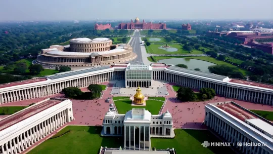 Drone's View of Indian Parliament: A Blend of History and Modernity – AI Generated Video | Hailuo AI
