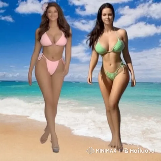 Beachside Kung Fu: Bikini-Wearing Martial Artists in Live2D – AI Generated Video | Hailuo AI