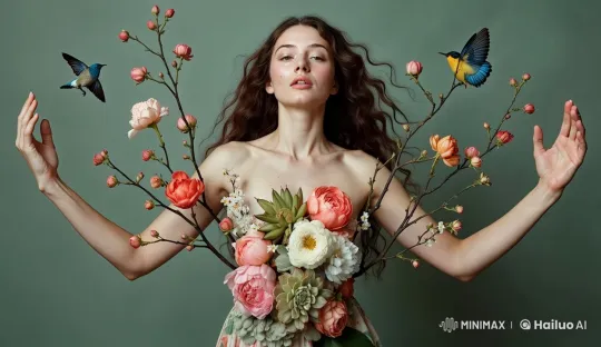 Woman Merges with Nature in Live2D Artistic Animation – AI Generated Video | Hailuo AI