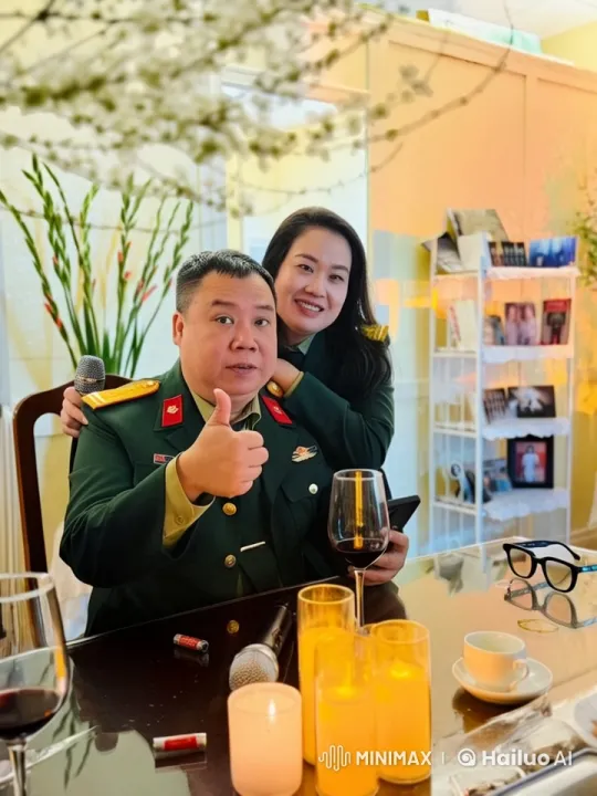 Military Man and Woman Enjoy Wine in Cozy Setting – AI Generated Video | Hailuo AI