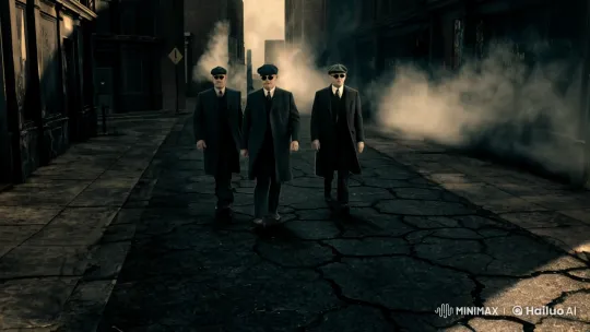 Peaky Blinders-Style Men Walk Through Dark City Street – AI Generated Video | Hailuo AI