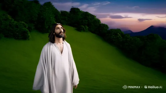 Bearded Man Ascends Gracefully into Night Sky – AI Generated Video | Hailuo AI